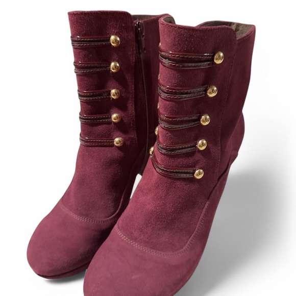 Women's Burgundy Suede Boots - Picture 1 of 3